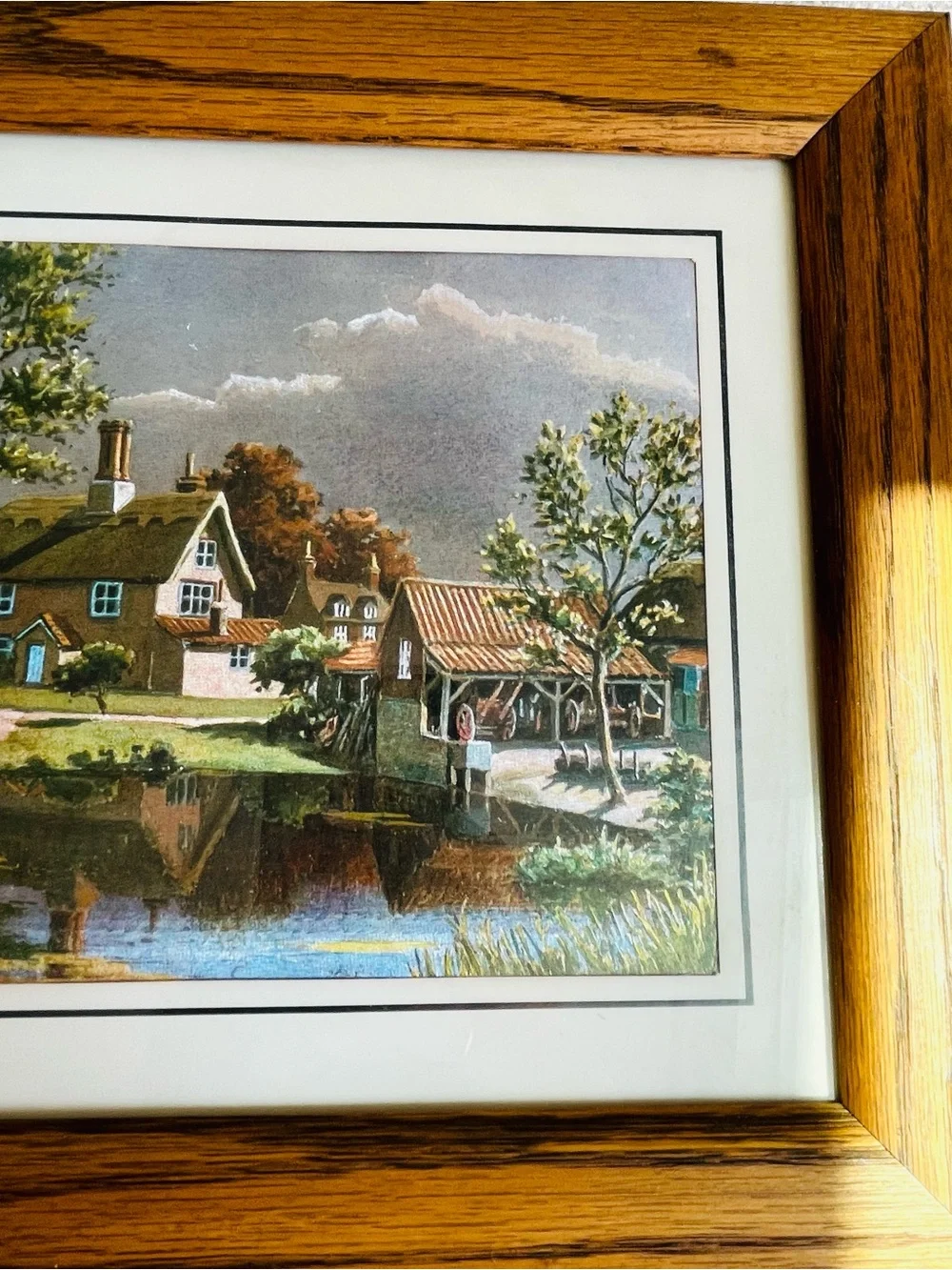 (2) Vintage MCM Foil Art Classic Oak Wood Picture Frames